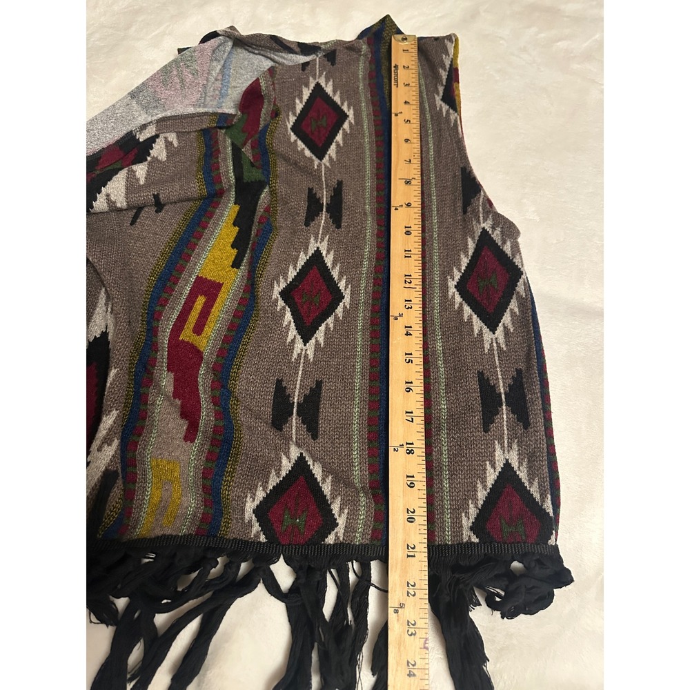Le Lis Womens Southwestern Geometric Fringe Open Front M Vest Hippie Boho - Picture 13 of 13